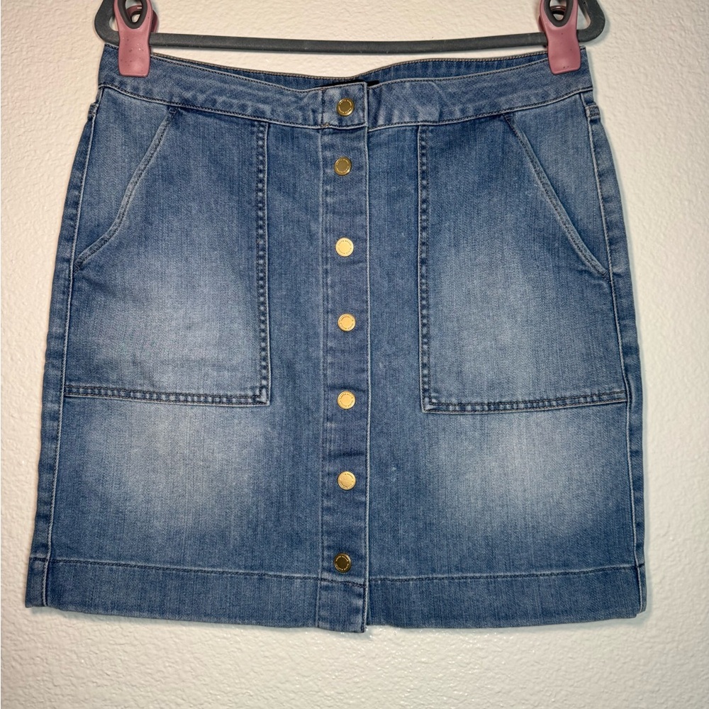 White House Black Market Blue Denim Button-Front Mini Skirt